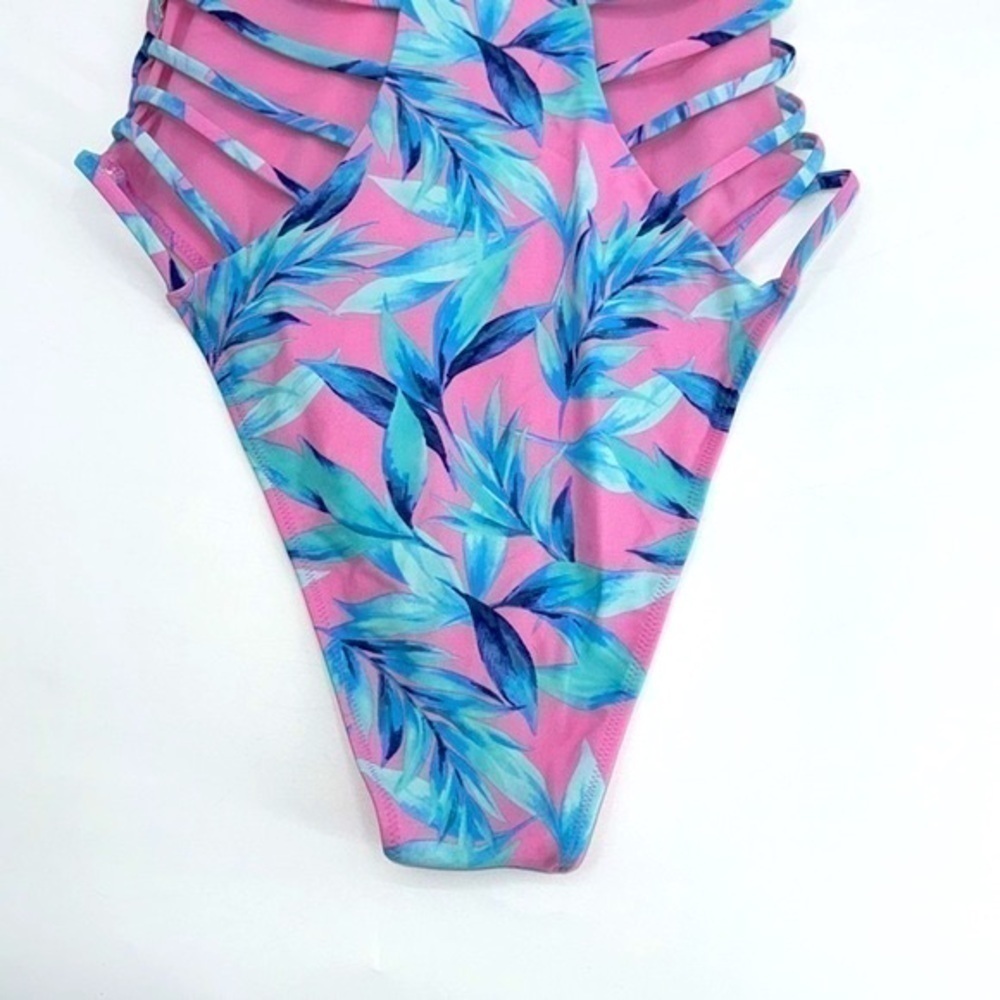 UEC Xhileration pink & blue palm leaf bathing suit high cut medium no tag - Picture 3 of 4